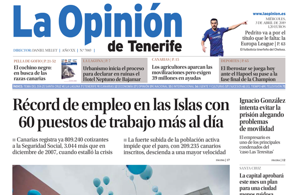 Portada de la última edición de la 'La Opinión de Tenerife'.