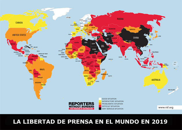 Mapa mundial de la situación por países. (RSF)