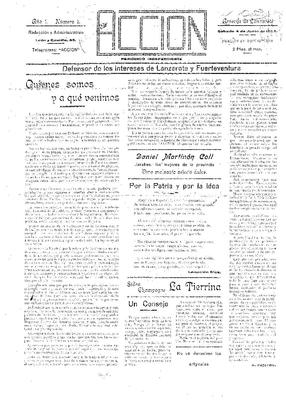 Portada de Acción, periódico independiente. (JABLE-ULPGC)