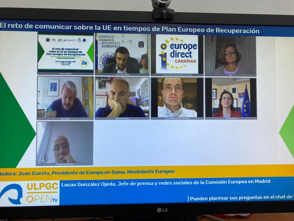 Un instante del encuentro virtual que fue moderado por Juan Cuesta, presidente de Europa en Suma.