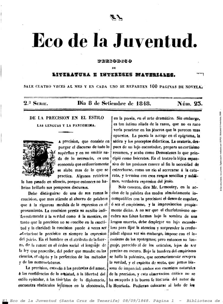 Portada de El Eco de la Juventud. (ULL)