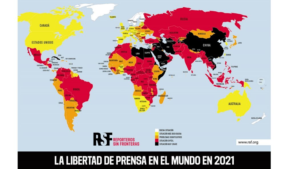 Mapa sobre la libertad de prensa en el mundo. (APM)