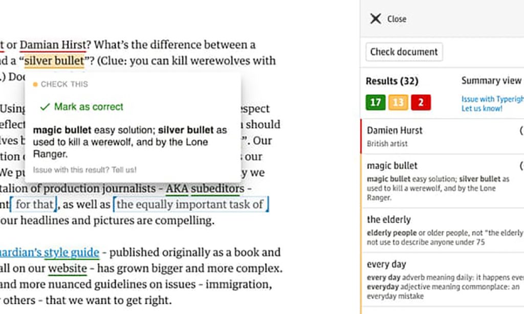 Typerighter en acción: ¿Es Magic Bullet o Silver Bullet? Una de las dos se refiere a la bala con la que en la ficción se puede matar a los hombres lobo. (LABORATORIO DE PERIODISMO)