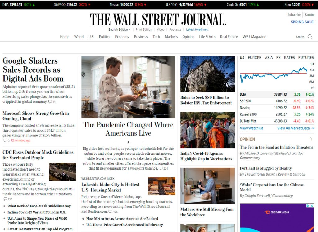 Portada de la edición digital de The Wall Street Journal. (LABORATORIO DE PERIODISMO)
