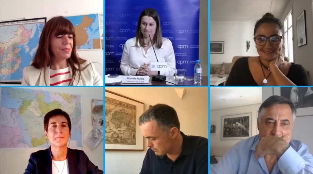 Ángeles Espinosa, Gervasio Sánchez, Mayte Carrasco, Mikel Ayestaran, Mavi Doñate y Mariela Rubio. (APM)