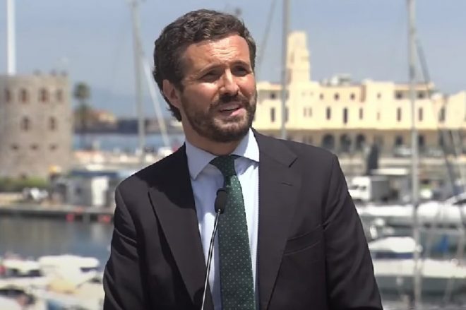 Pablo Casado en un momento de la rueda de prensa en la que fue abucheado. (PP)