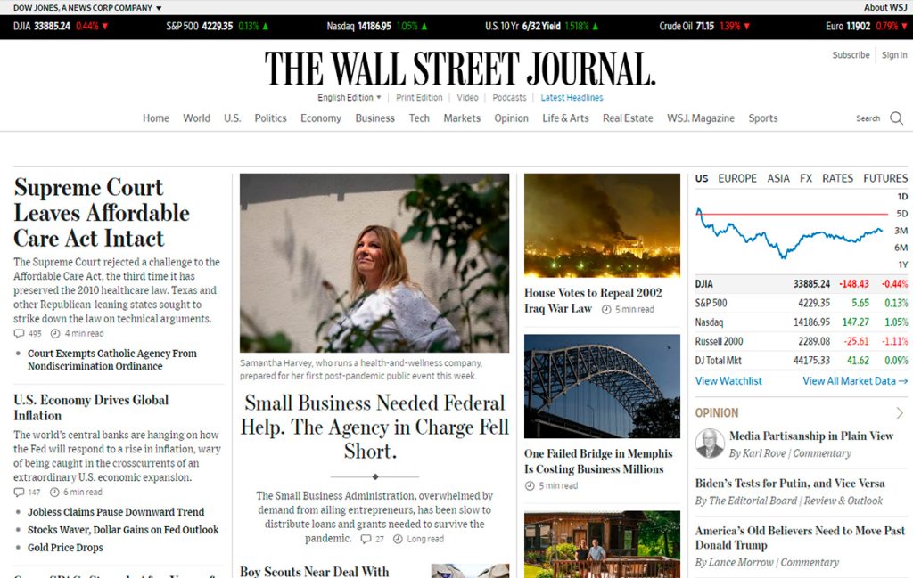 Portada de The Wall Street Journal. (LP)