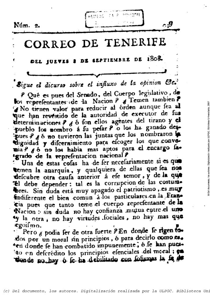 Portada de El Correo de Tenerife. (blogcatedranaval.com)