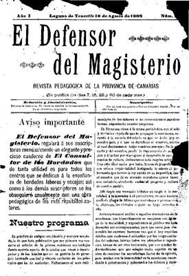 Portada de El Defensor del Magisterio. (www.jable.ulpgc.es)