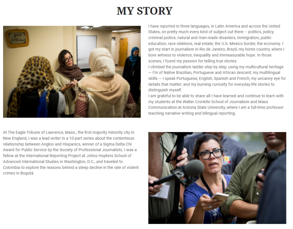 Página de "about" de Fernanda Santos. (LP)