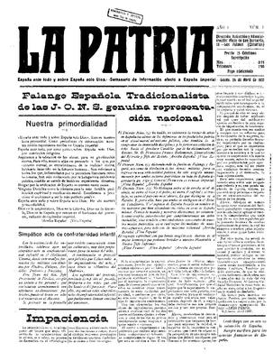 Portada de La Patria. (www.jable.ulpgc.es)