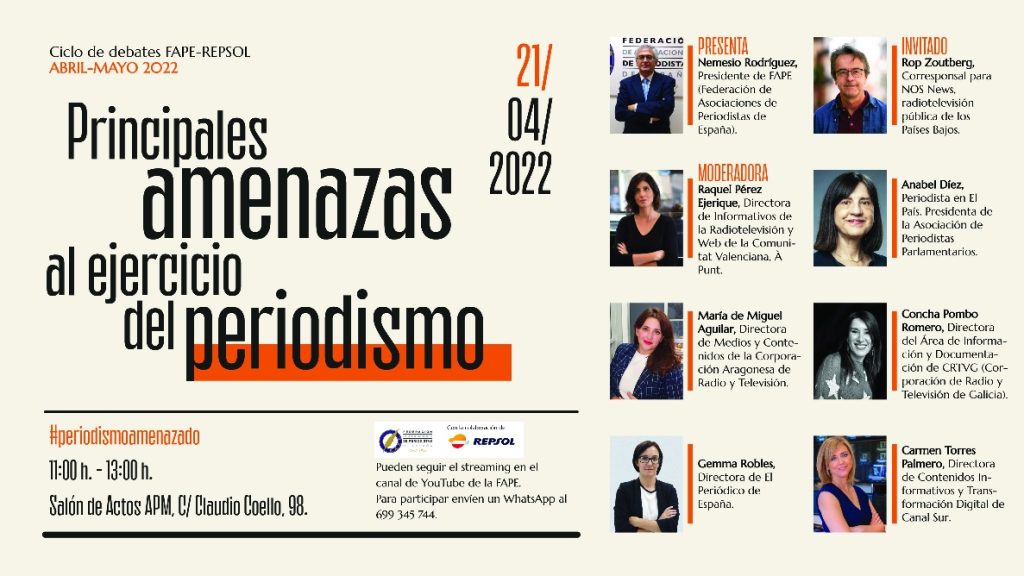 Cartel de la jornada sobre ‘Las principales amenazas al ejercicio del Periodismo’.