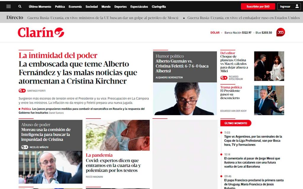 Portada de Clarín. (LABORATORIO DE PERIODISMO)