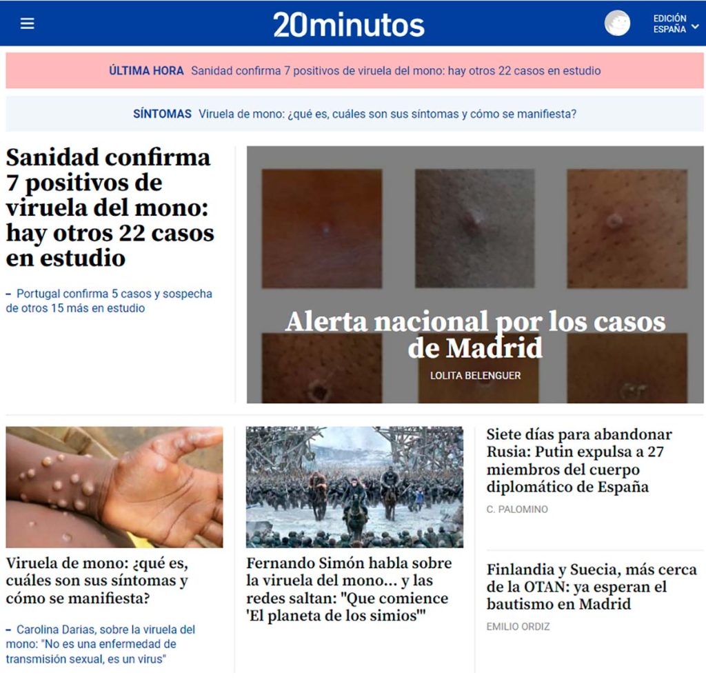 Cabecera de 20minutos.es. (LP)