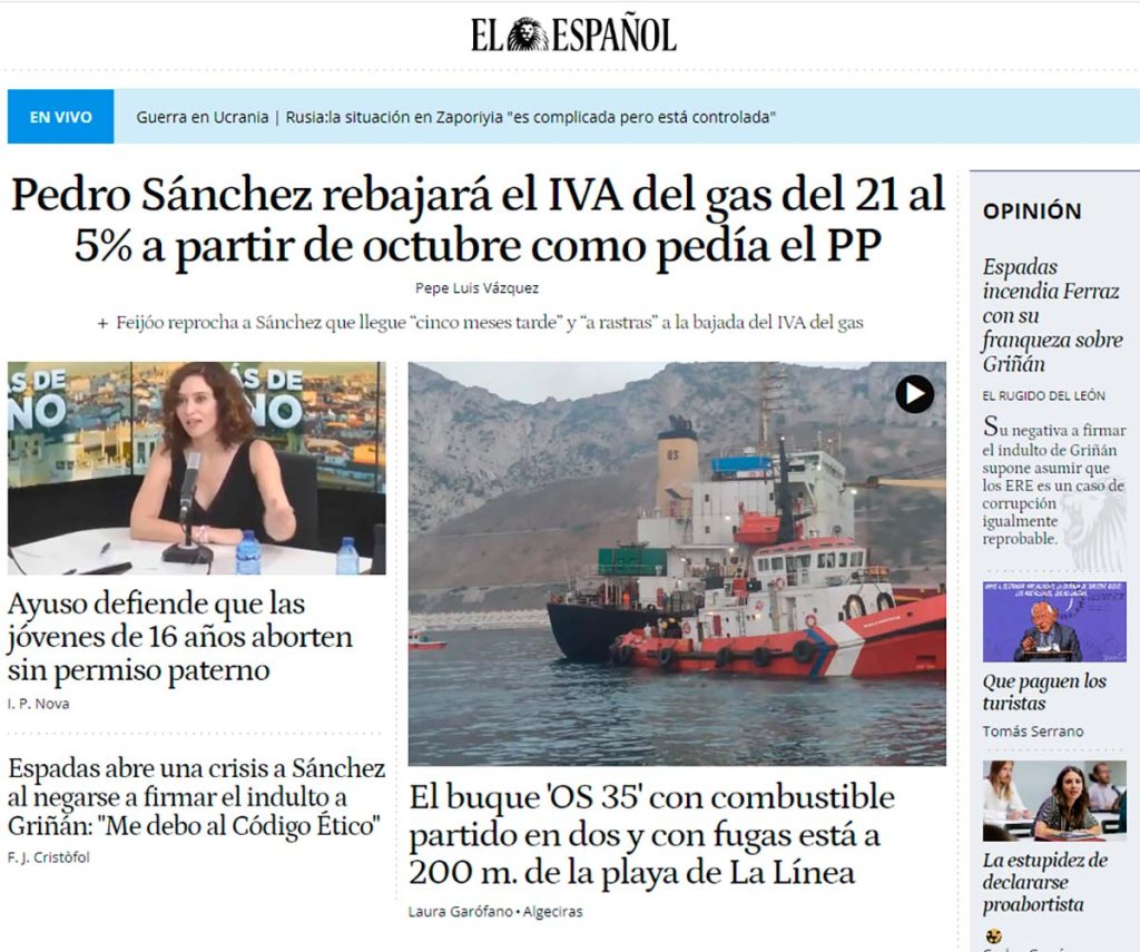Portada de El Español. (LABORATORIO DE PERIODISMO)