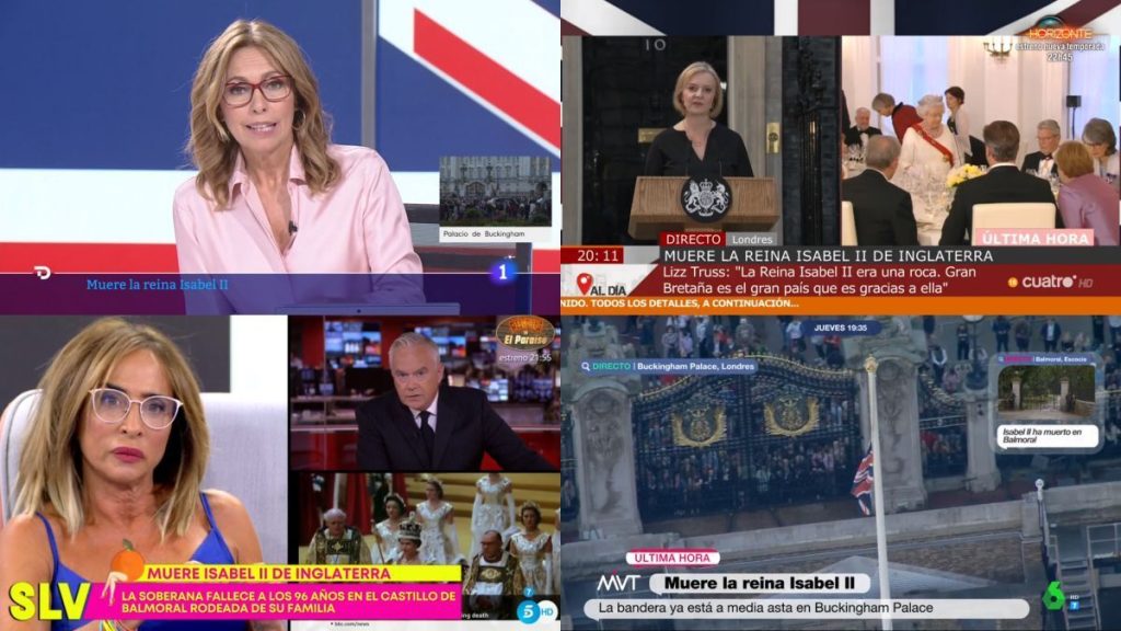 Las cadenas de televisión han difundido la noticia de la muerte de Isabel II de Inglaterra. (ATRESMEDIA TELEVISIÓN / RTVE / MEDIASET)