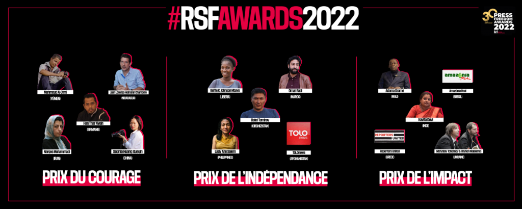 Los nominados al XXX Premio RSF a la Libertad de Prensa. (RSF)