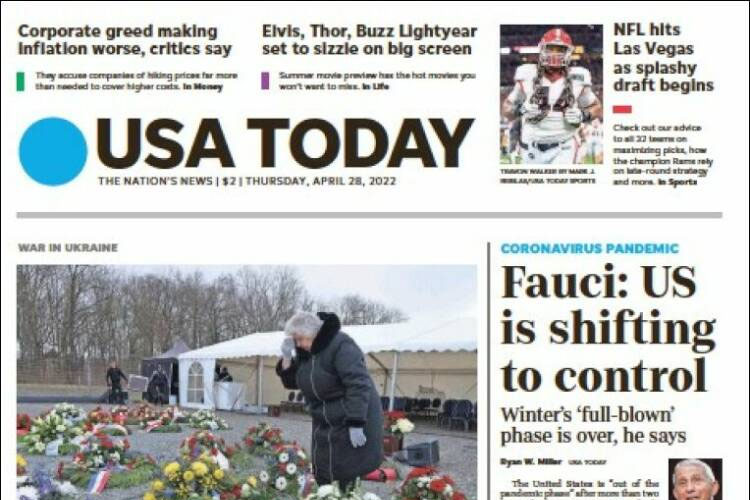 Portada del USA Today.