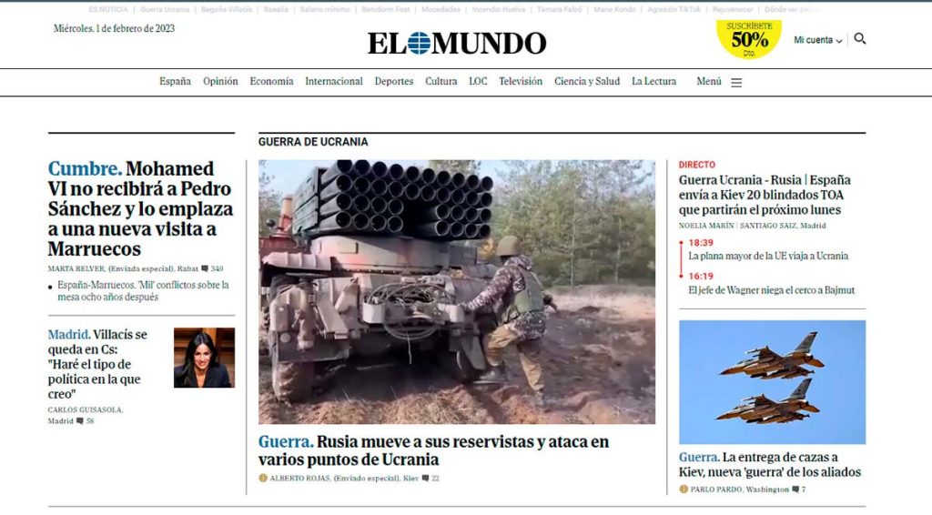 Portada de la web de El Mundo del 1 de febrero con el nuevo rediseño.