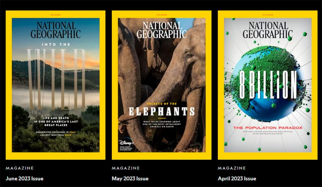 Últimos números publicados de National Geographic Magazine.