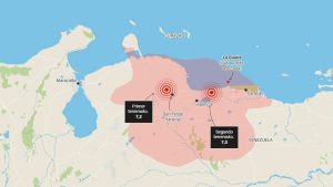 Mapa de los terremotos en Venerzuela.